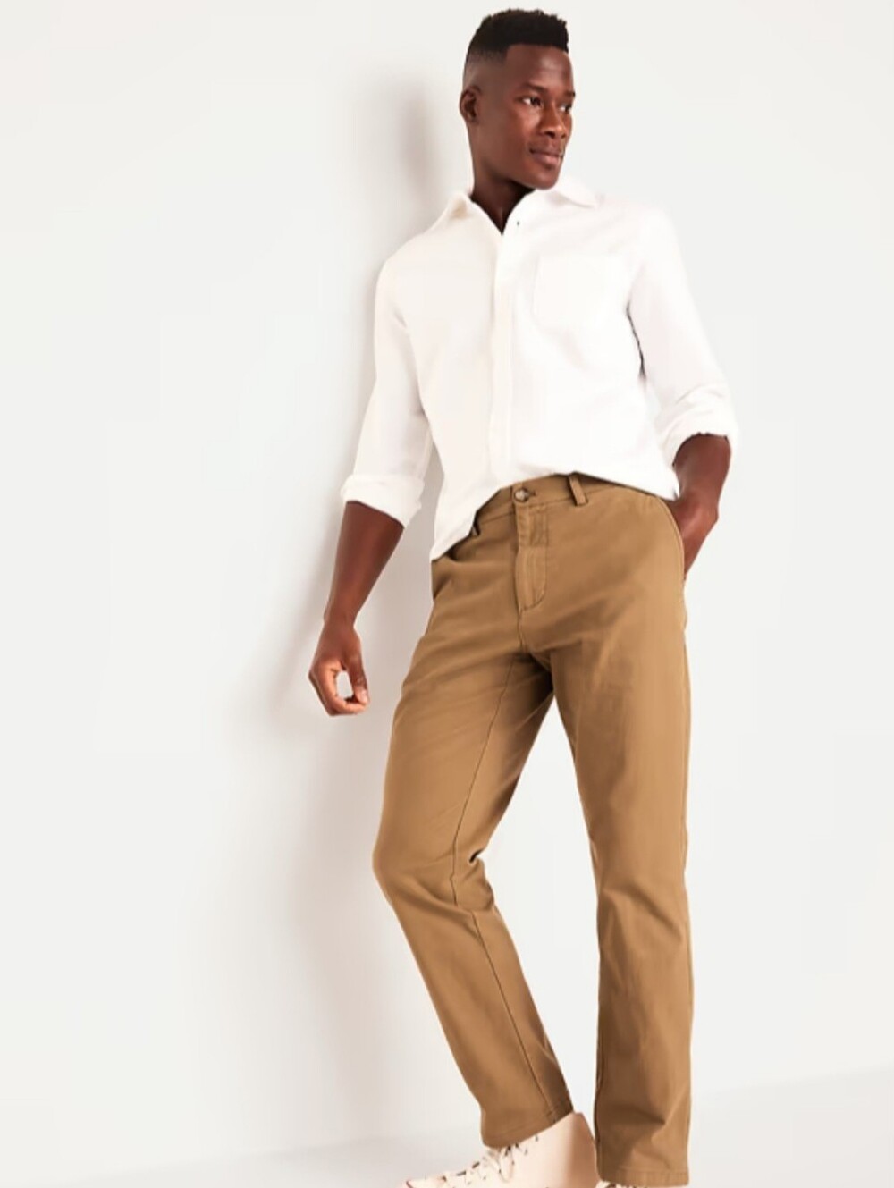 Old Navy tan slim-fit chinos classic five-pocket design